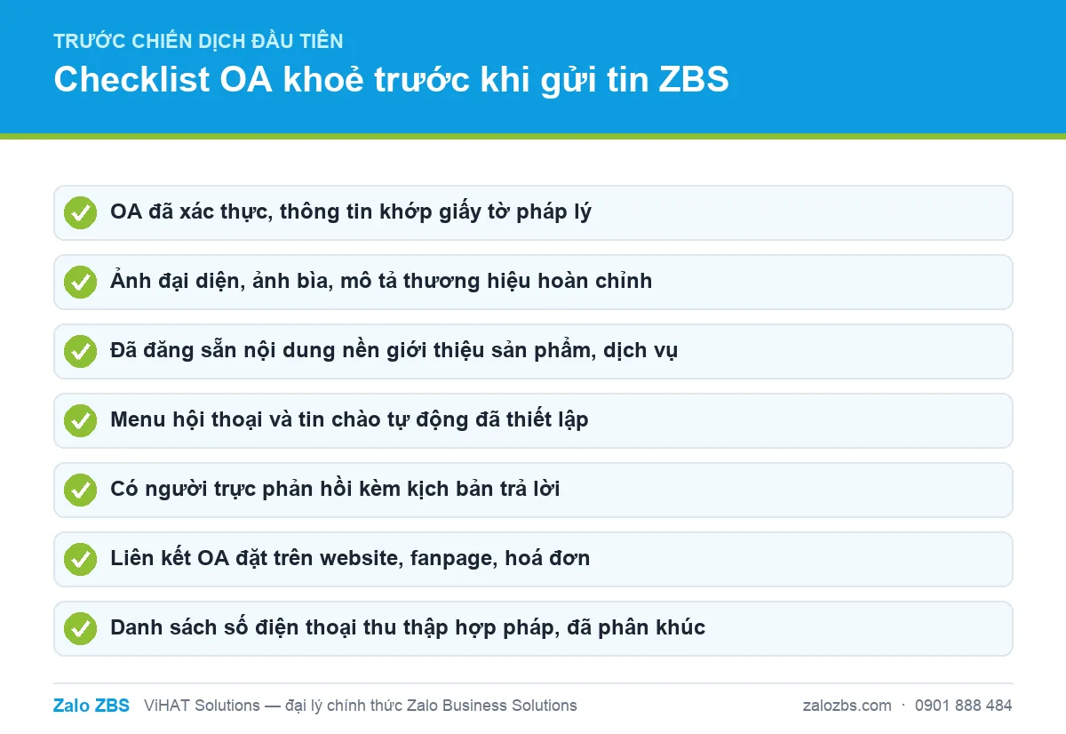 Checklist kiểm tra sức khoẻ OA trước khi gửi chiến dịch ZBS đầu tiên