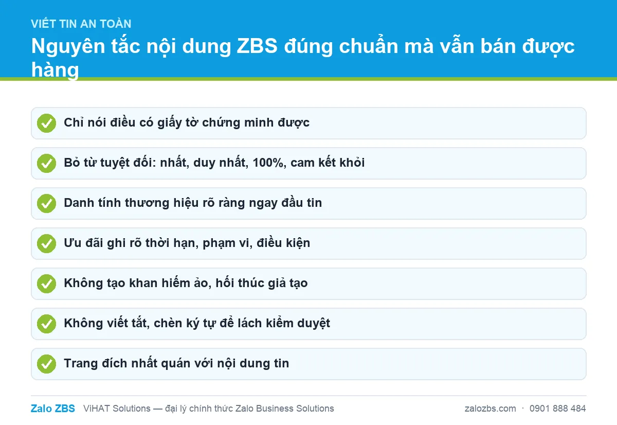 Bộ nguyên tắc viết nội dung tin ZBS an toàn, đúng chuẩn kiểm duyệt mà vẫn thuyết phục khách hàng
