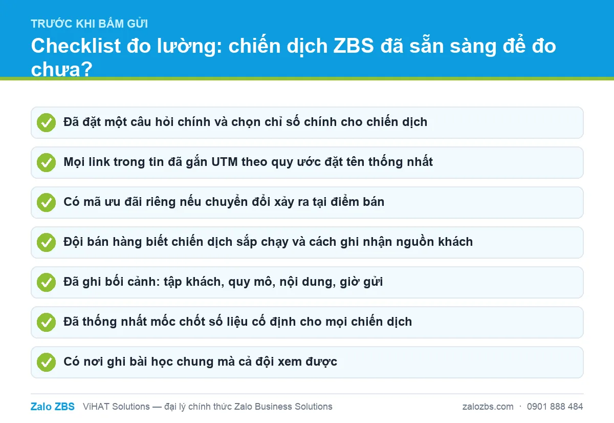 Checklist kiểm tra đường ray đo lường trước khi gửi chiến dịch ZBS