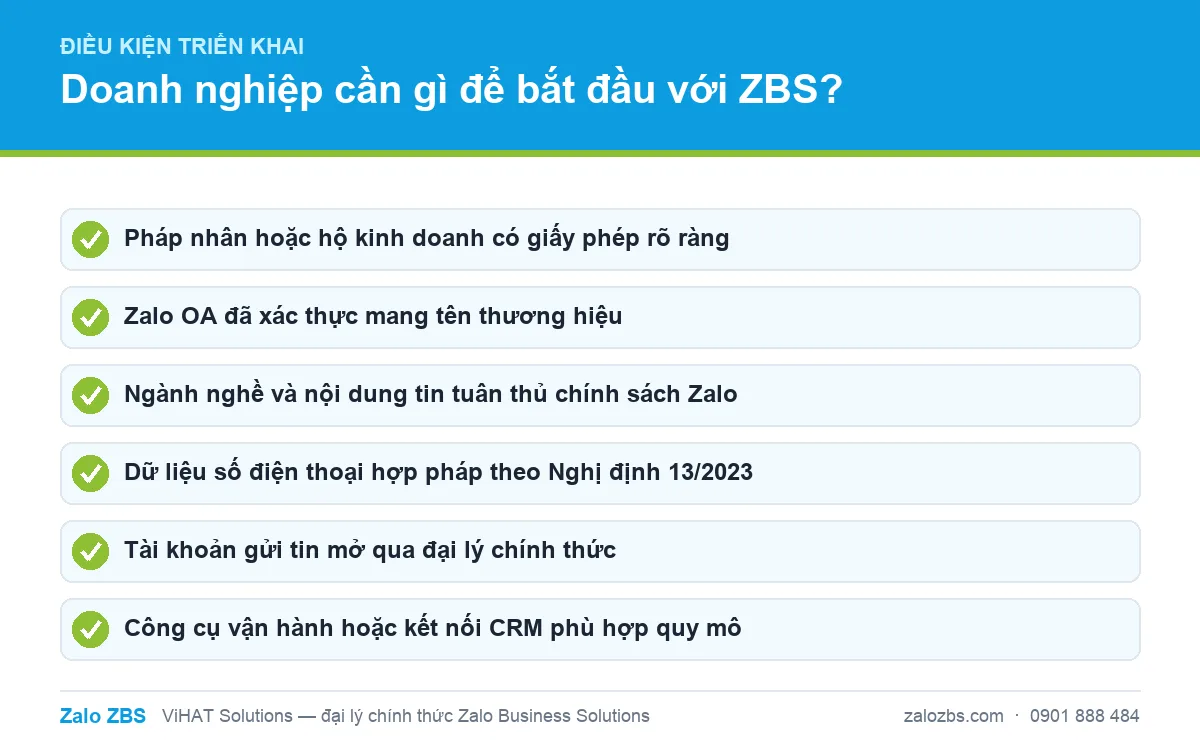 Các điều kiện doanh nghiệp cần hội đủ trước khi triển khai Zalo ZBS