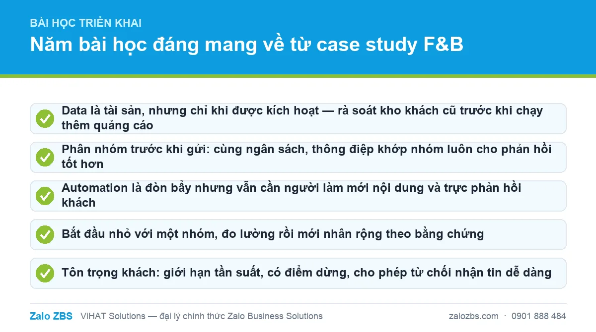 Năm bài học triển khai Zalo ZBS đúc kết từ case study chuỗi nhà hàng nhiều chi nhánh